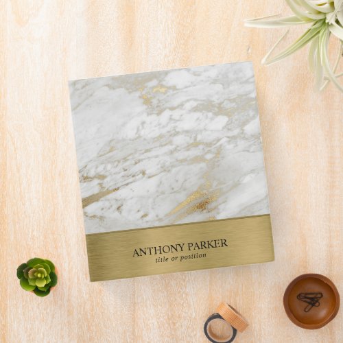 White Marble with Gold Glitter 3 Ring Binder