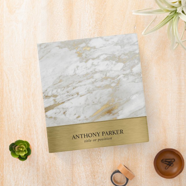 White Marble with Gold Glitter 3 Ring Binder (In Situ)