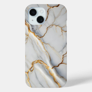White Marble with Gold Veins  iPhone 15 Case