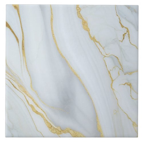 White Marble with Gold Veins Ceramic Tile