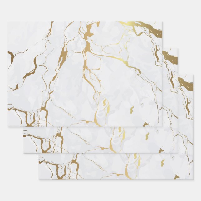 White Marble With Gold Wrapping Paper Sheets (Set)