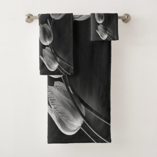 White Marble with Grey Underexposed Tulips Bath Towel Set