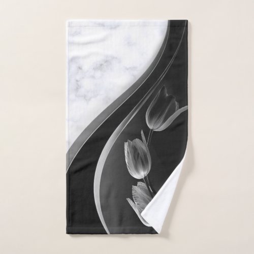 White Marble with Grey Underexposed Tulips Hand Towel