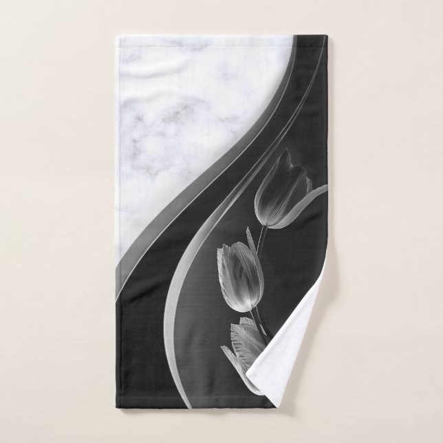 White Marble with Grey Underexposed Tulips Hand Towel (Hand Towel)