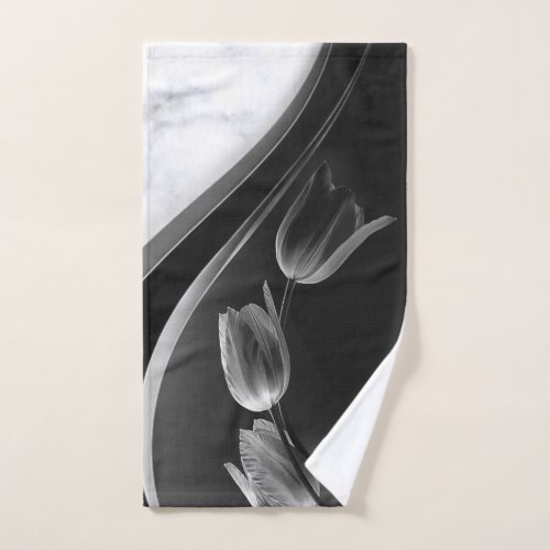 White Marble with Grey Underexposed Tulips Hand Towel