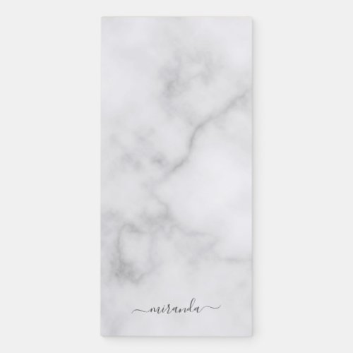 White Marble with Modern Script Custom Name Magnetic Notepad