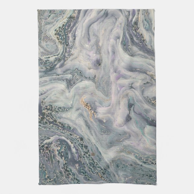 White Marble with Pearl, purple and gold kitchen Kitchen Towel (Vertical)