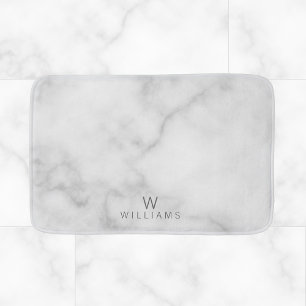 White Marble with Personalized Monogram and Name Bathroom Mat