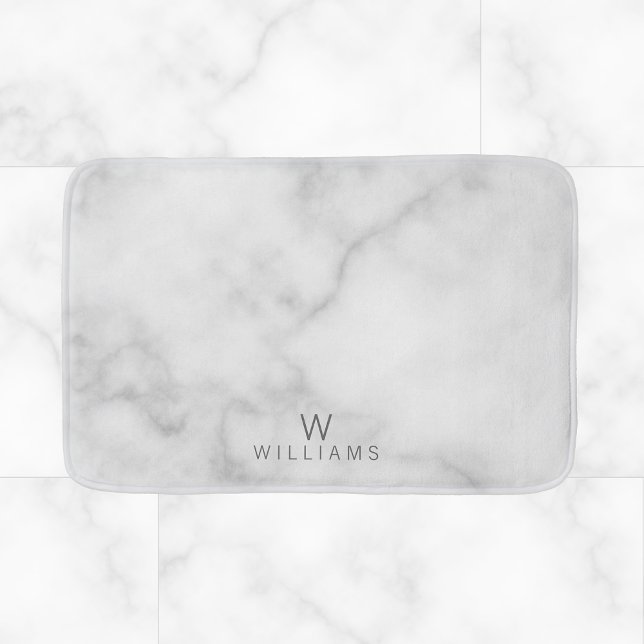 White Marble with Personalized Monogram and Name Bathroom Mat (Creator Uploaded)