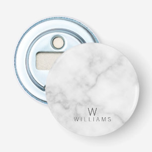 White Marble with Personalized Monogram and Name Bottle Opener