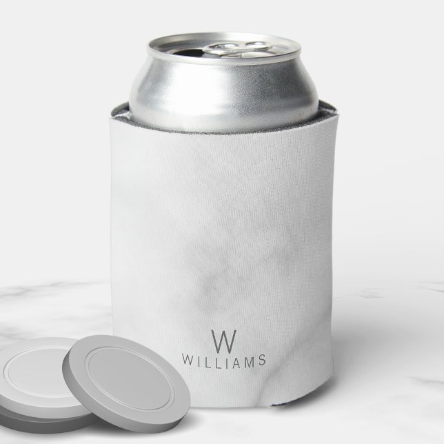 White Marble with Personalized Monogram and Name Can Cooler (Creator Uploaded)