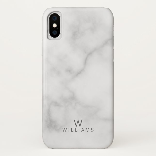 White Marble with Personalized Monogram and Name Case-Mate iPhone Case (Back)