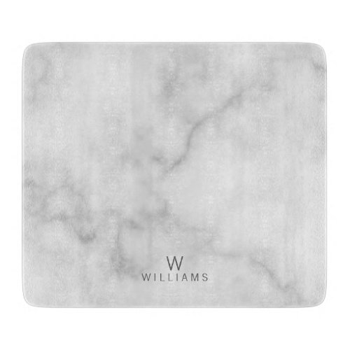 White Marble with Personalized Monogram and Name Cutting Board