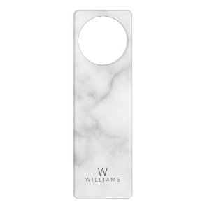 White Marble with Personalized Monogram and Name Door Hanger