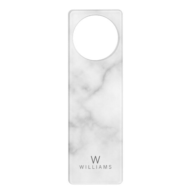 White Marble with Personalized Monogram and Name Door Hanger (Front)