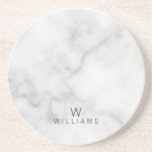 White Marble with Personalized Monogram and Name Drink Coaster<br><div class="desc">White Marble with Personalized Monogram and Name Gift featuring monogram and name in grey modern sans serif font style on white marble background. Perfect gift for dad, husband, family, newlywed and more. Also perfect as bridesmaids and groomsmen gift, wedding gift, holiday gift, family reunion gift and gift for any special...</div>