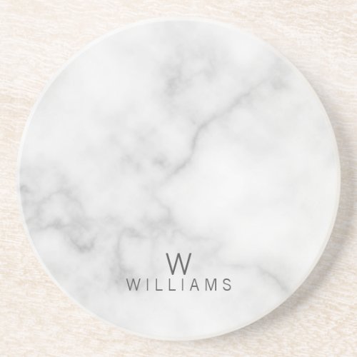 White Marble with Personalized Monogram and Name Drink Coaster