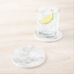 White Marble with Personalized Monogram and Name Drink Coaster<br><div class="desc">White Marble with Personalized Monogram and Name Gift featuring monogram and name in grey modern sans serif font style on white marble background. Perfect gift for dad, husband, family, newlywed and more. Also perfect as bridesmaids and groomsmen gift, wedding gift, holiday gift, family reunion gift and gift for any special...</div>