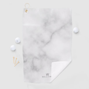 White Marble with Personalized Monogram and Name Golf Towel