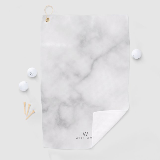 White Marble with Personalized Monogram and Name Golf Towel (InSitu)