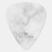 White Marble with Personalized Monogram and Name Guitar Pick White Marble with Personalized Monogram and Name Guitar Pick