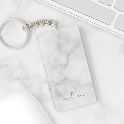 White Marble with Personalized Monogram and Name Keychain