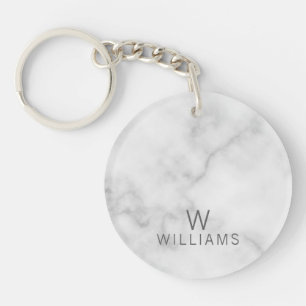 White Marble with Personalized Monogram and Name Keychain