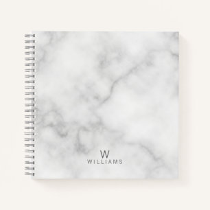 White Marble with Personalized Monogram and Name Notebook