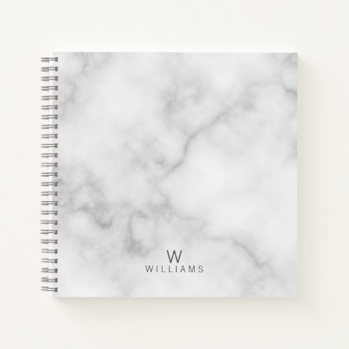White Marble with Personalized Monogram and Name Notebook
