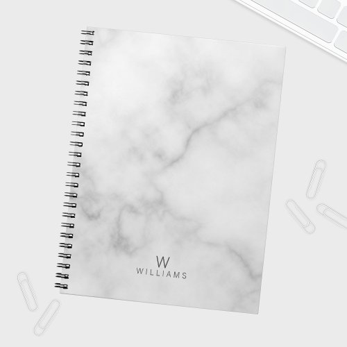 White Marble with Personalized Monogram and Name Notebook