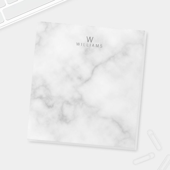 White Marble with Personalized Monogram and Name Notepad (Creator Uploaded)