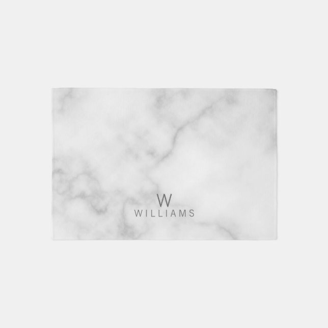 White Marble with Personalized Monogram and Name Outdoor Rug (Front)