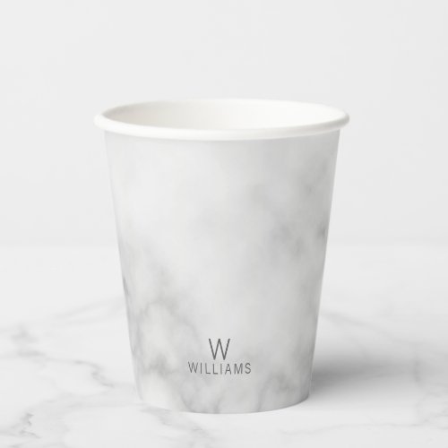 White Marble with Personalized Monogram and Name Paper Cups