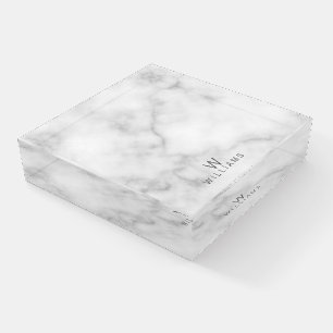 White Marble with Personalized Monogram and Name Paperweight