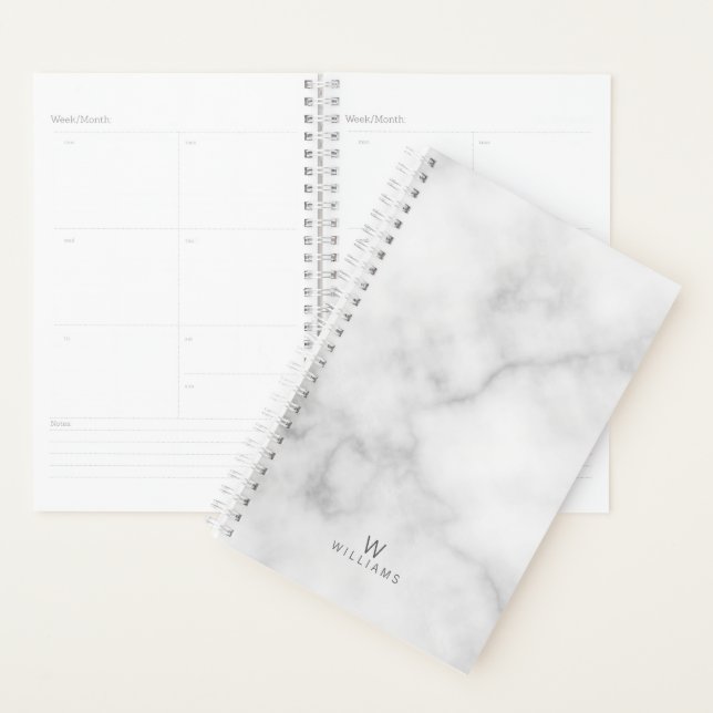 White Marble with Personalized Monogram and Name Planner (Display)