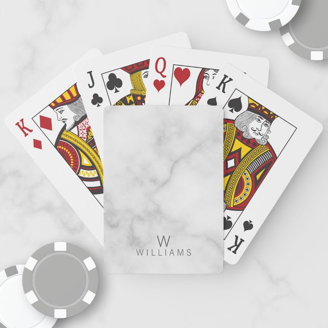 White Marble with Personalized Monogram and Name Poker Cards (Creator Uploaded)