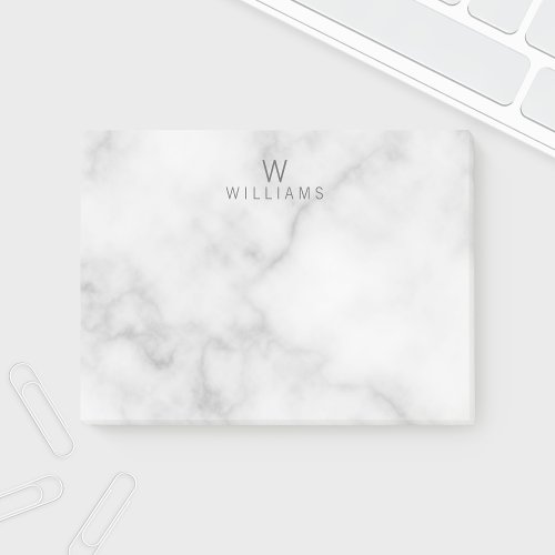 White Marble with Personalized Monogram and Name Post_it Notes