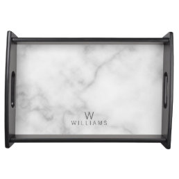 White Marble with Personalized Monogram and Name Serving Tray