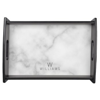 White Marble With Personalized Monogram And Name Serving Tray by manadesignco at Zazzle