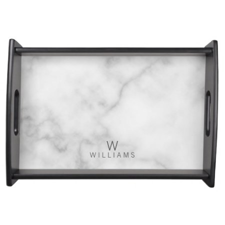 White Marble With Personalized Monogram And Name Serving Tray