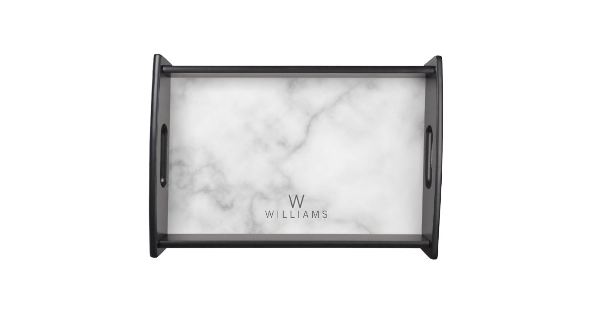White Marble with Personalized Monogram and Name Serving Tray | Zazzle.com