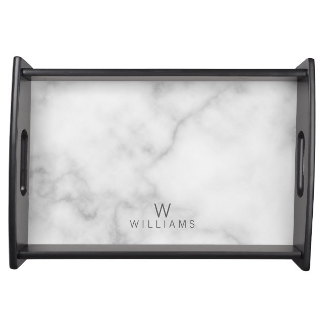 White Marble with Personalized Monogram and Name Serving Tray (Front)