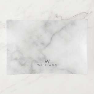 White Marble with Personalized Monogram and Name Trinket Tray