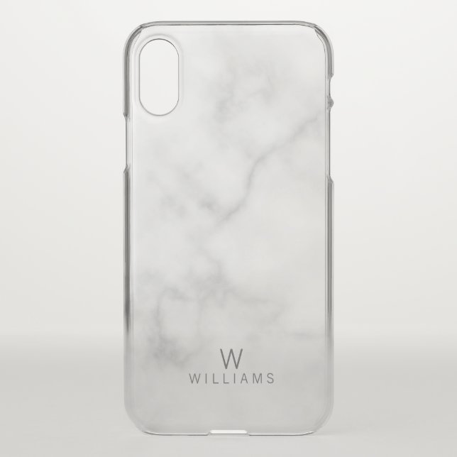 White Marble with Personalized Monogram and Name Uncommon iPhone Case (Back)
