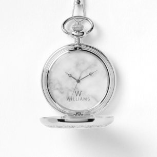 White Marble with Personalized Monogram and Name Watch