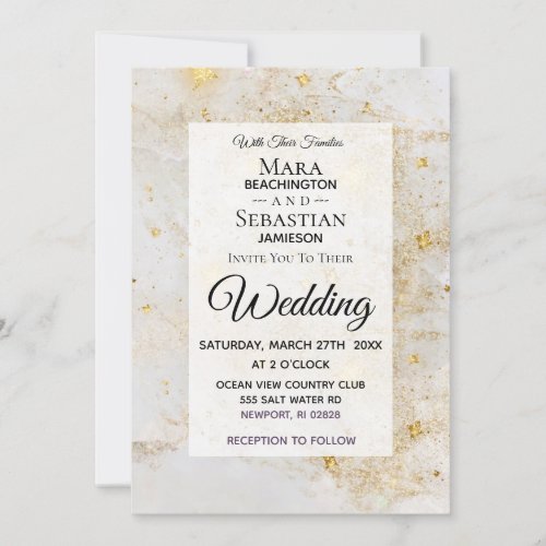  White Marble with Star Dust Glitter Wedding Invitation