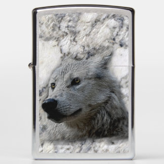 White Marble Wolf Zippo Lighter