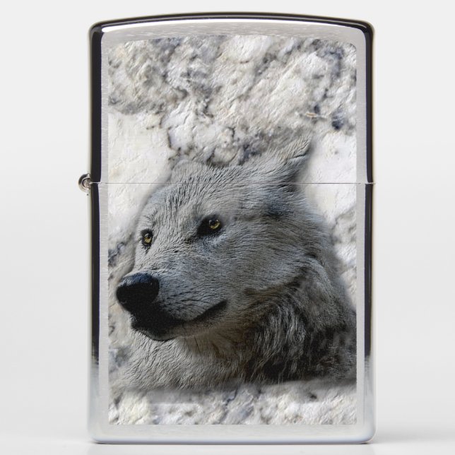 White Marble Wolf Zippo Lighter (Front)