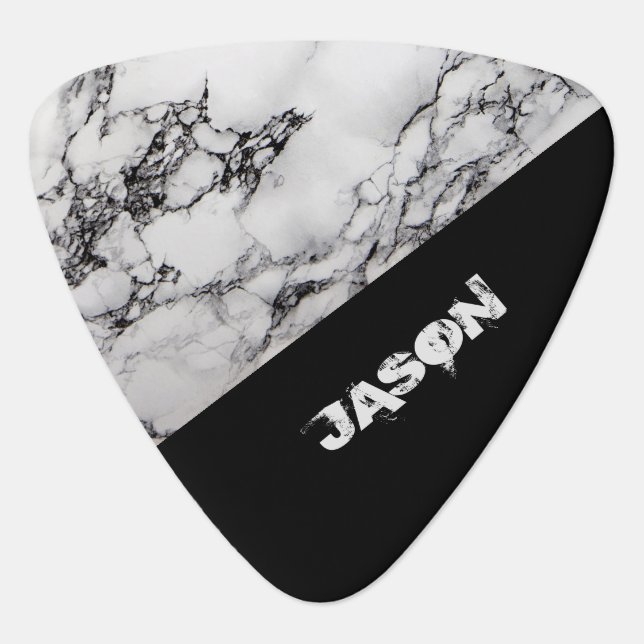 White Marbled With Black Guitar Pick (Front)