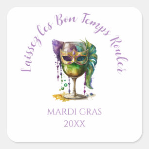 White Mardi Gras Mask Square Sticker